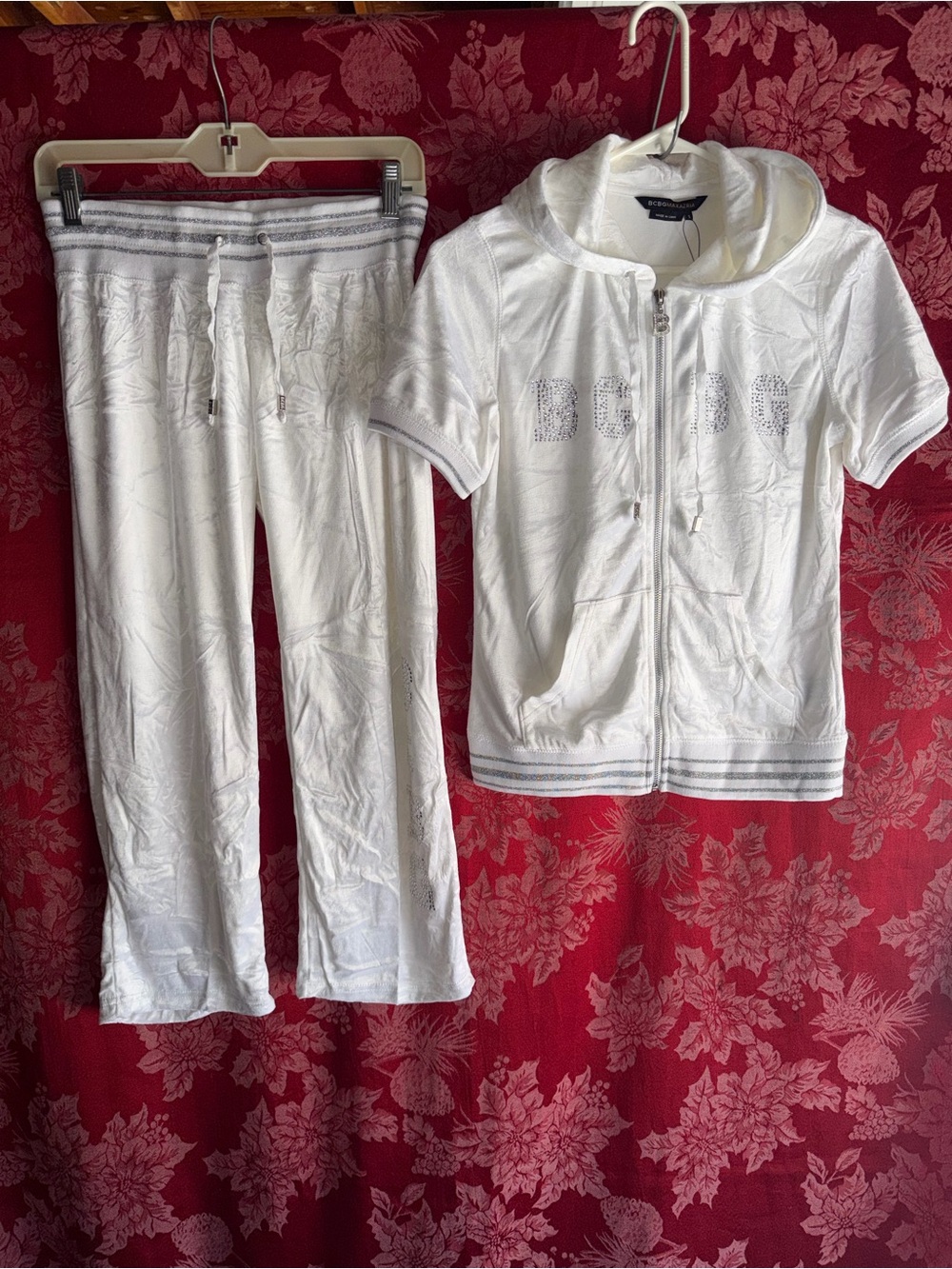 Bcbg white velour tracksuit